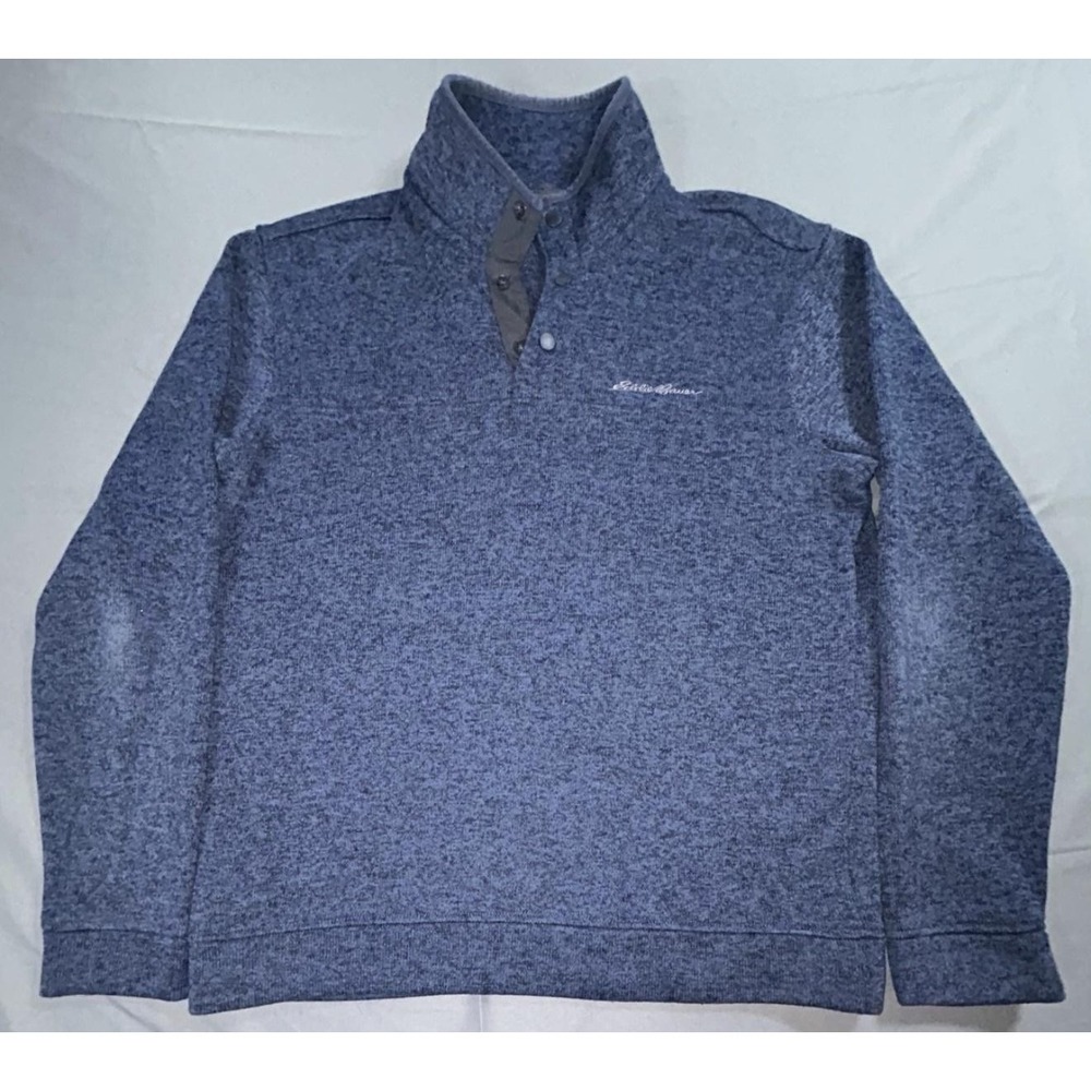 Eddie Bauer Sweatshirt Mens Medium Blue Radiator Fleece Snap Mock Neck Pullover